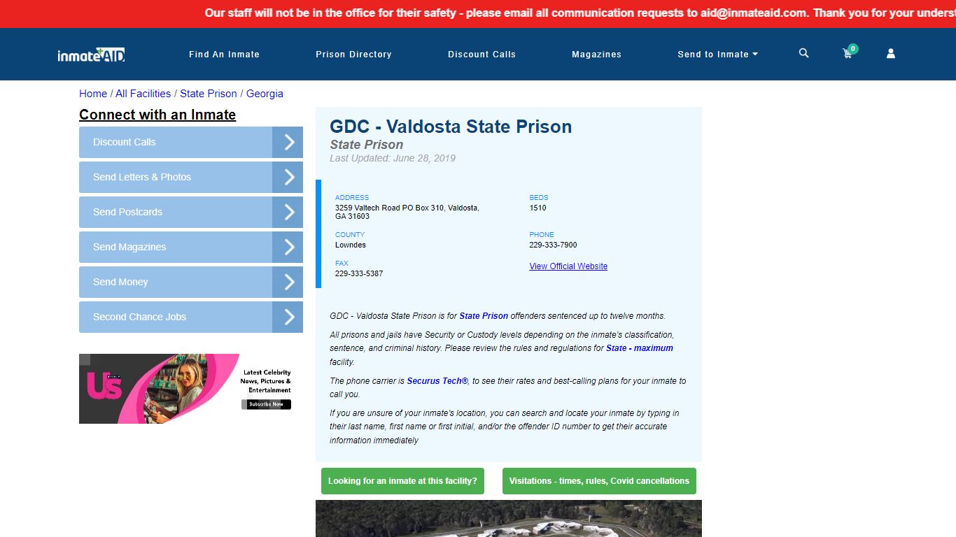 GDC - Valdosta State Prison & Inmate Search - Valdosta, GA